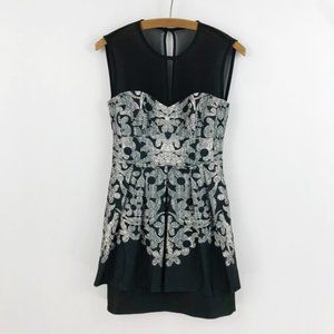 Nanette Lepore Black Floral Daisy Dress Mesh Tier
